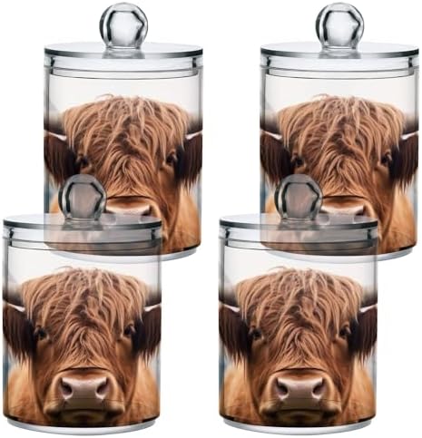 4 Pack Apothecary Jars Bathroom Highland Cow Qtip Holder Dispenser Clear - Image 2