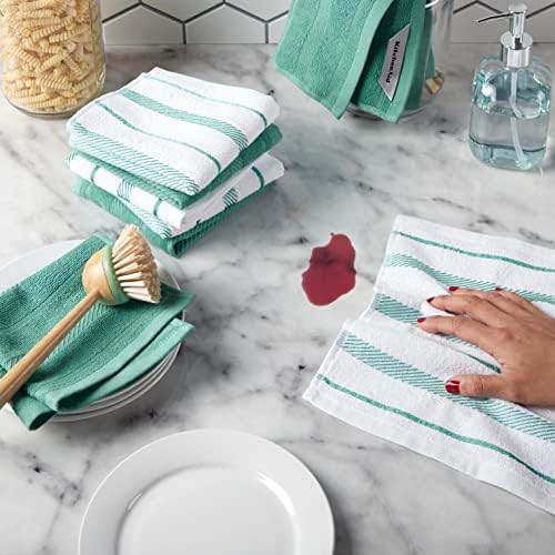 KitchenAid Albany Dishcloth 8 Pack Set, Aqua Sky/White - Image 2
