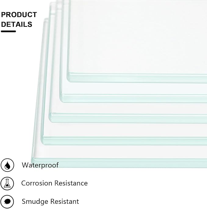 Floating Shelves - Pack of 5 Tempered Glass Shelves, 10" W x 44" L, 3/16" Thick, Polished Edges-– Rectangular Replacement Shelves for Cabinets, Display Cases & Retail Fixtures