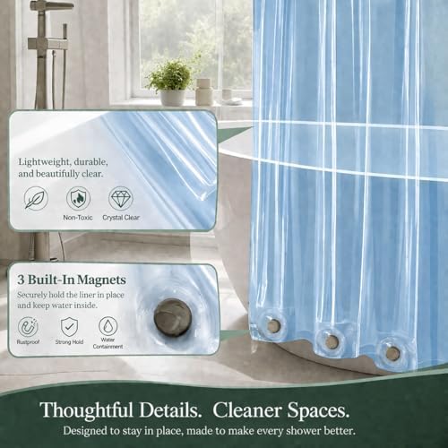 EHZNZIE Clear Blue Shower Curtain Liner 72x72, PEVA Waterproof Bath Curtain - Image 3