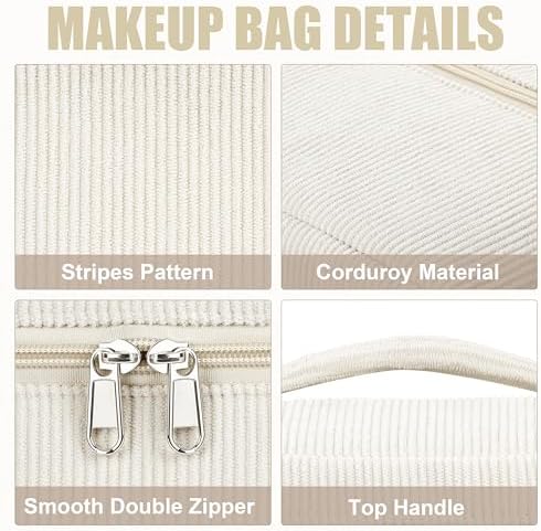 BuyCard Quilted Makeup Bag Set, CuteFloral Cotton Coquette Makeup Bag Toiletry - Image 3