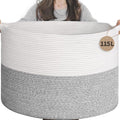 INDRESSME 115L Extra Large Woven Rope Blanket Basket Living Room Light Grey by INDRESSME