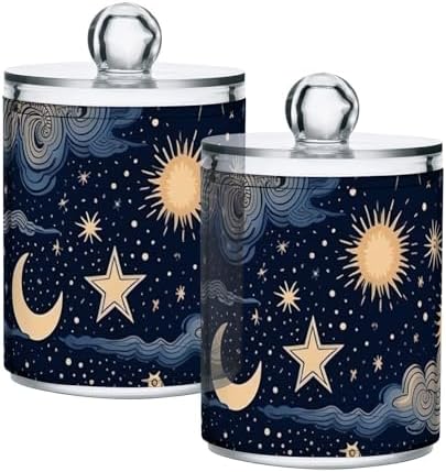 4 Pack Apothecary Jars Bathroom Stars and Moon Qtip Holder Dispenser Clear by Unknown