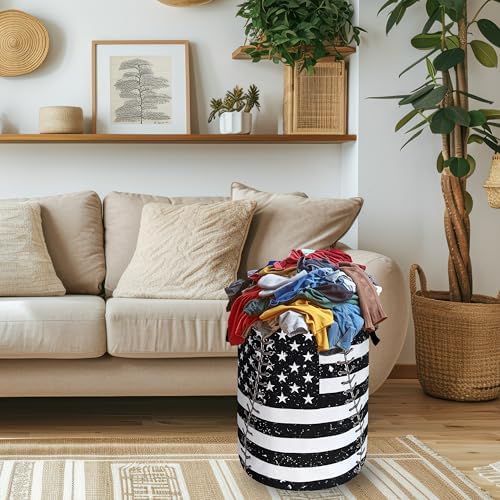 US Flag Baseball Laundry Basket Oxford Cloth Foldable Hamper 18.9x16.5 Inch - Image 2