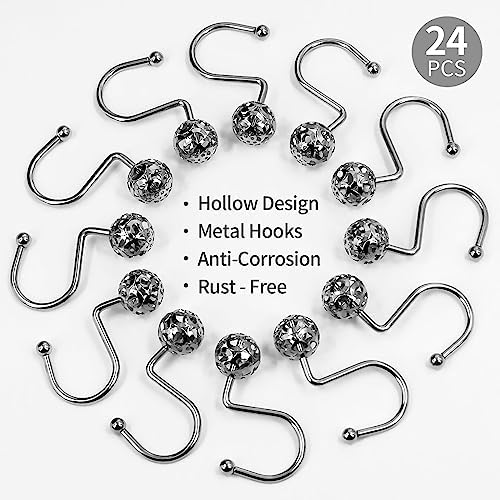 MitoVilla 24 Pcs Set Silver Shower Curtain Hooks, Metal Shower Hooks - Image 4