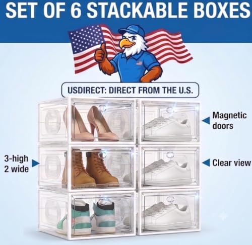 Magnetic Stackable Shoe Storage Boxes, 6 Pack Clear - Image 3