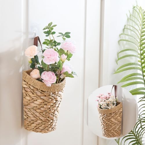 Handwoven Water Hyacinth Boho Front Door Basket - Image 4