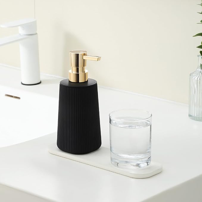 YAUKPH Small Soap Dispenser for Bathroom and Kitchen Matte Black and Gold | - Image 2