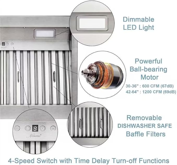 Handmade Copper Range Hood, Custom Kitchen Hood with High Airflow Built-in Range Hood, Classic Dark Natural Copper Stove Vent Hood for Kitchen, 36"W x 42"H Wall Mount, HCW22PC-364222DACS