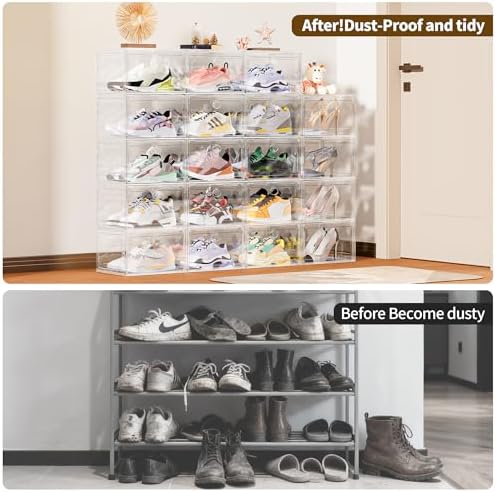 8 Pack Rigid Plastic Clear Stackable Shoe Storage Organizer Boxes - Image 7