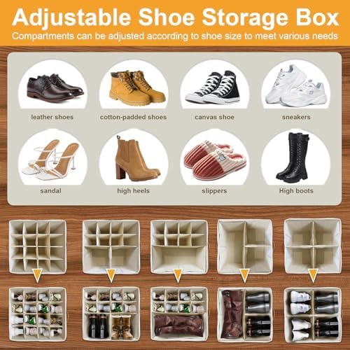2 Pack Large Shoe Organizer for Closet, Adjustable Dividers Shoe Storage Bins - Image 2
