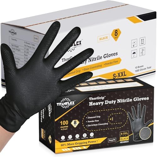TitanFlex Heavy Duty Black Industrial Nitrile Gloves by TitanFlexDisposableGloves