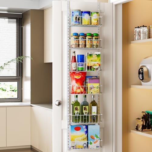 Delamu Pantry Door Organizer, Adjustable Metal Over the Door Pantry Organizer by DELAMU