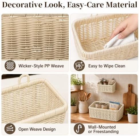 Wall Hanging Baskets, 2 Pack Woven Wicker Baskets - Image 5