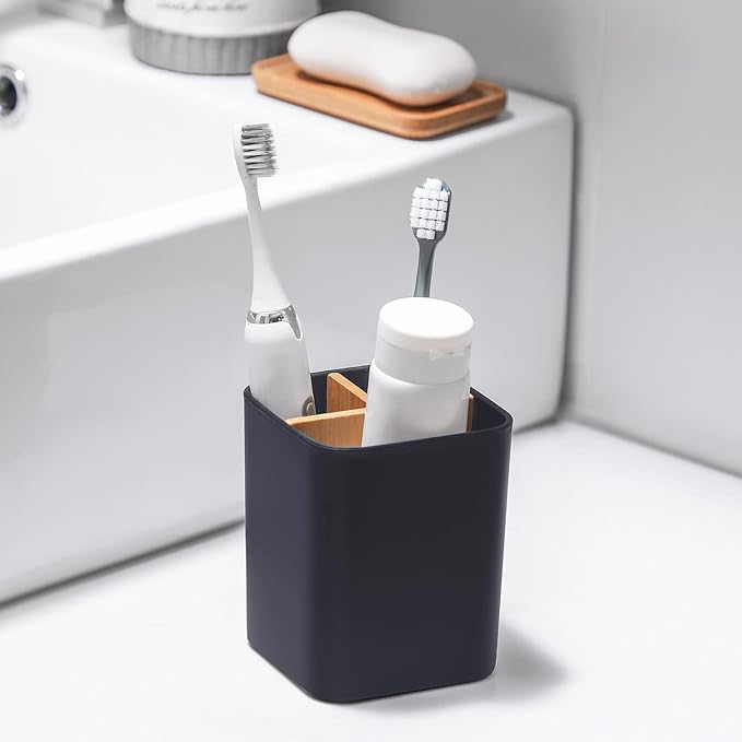 Bamboo Toothbrush Holder for Bathrooms Toothpaste Organizer - Image 2