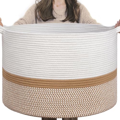 INDRESSME XXXLarge Woven Rope Blanket Basket Living Room White Camel by INDRESSME