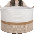 INDRESSME XXXLarge Woven Rope Blanket Basket Living Room White Camel by INDRESSME