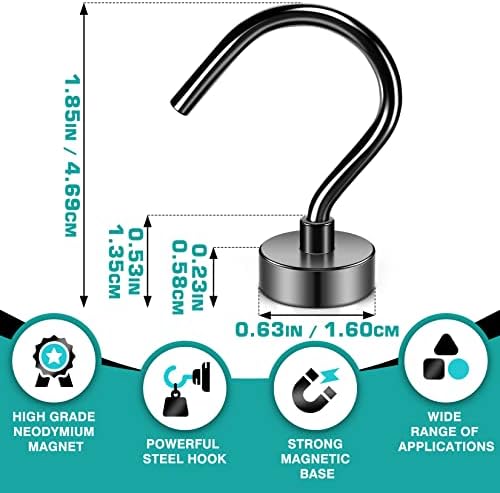 Grtard 10 Pack Black Magnetic Hooks, 25lbs Heavy Duty Magnet Hooks - Image 2