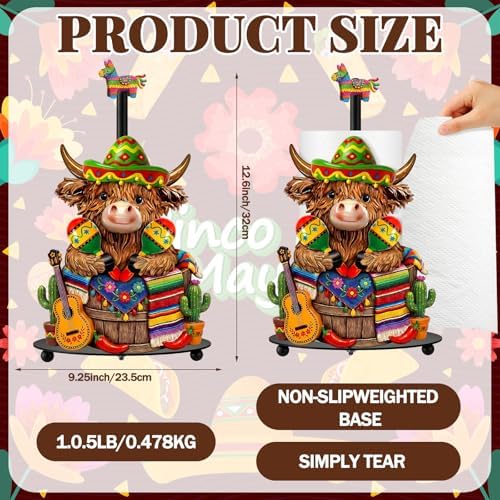 Chunful Cinco De Mayo Highland Cow Paper Towel Holder Mexican Taco Fiesta - Image 3