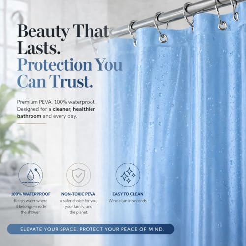 EHZNZIE Light Blue Shower Curtain Liner 72x72, PEVA Waterproof Bath Curtain - Image 5