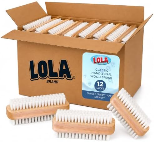 LOLA Classic Hand & Nail Wood Brush, 12 Pack, Heavy Duty 2 Sided Soft & Stiff by LolaProducts