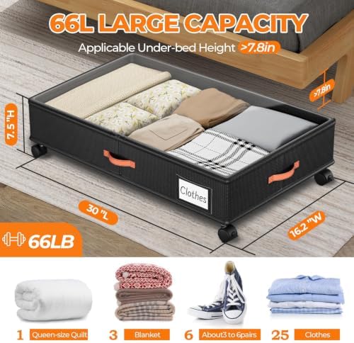 Under Bed Storage with Wheels, XXL Large Under the Bed Storage Organizer Bins - Image 2