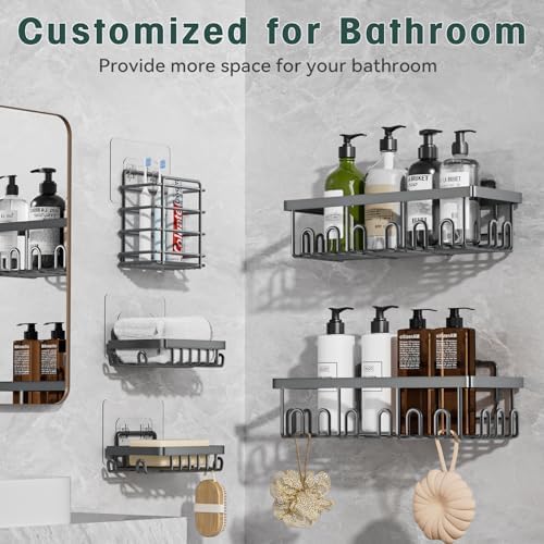 5-Pack Adhesive Shower Caddy for Bathroom & Home Decor Grey - Image 6
