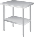  Stainless Steel Prep Table, 24 x 36 Inches Heavy Duty Commercial , with Rounded-Corner, Adjustable Undershelf and 4 Caster Wheels, Heavy Duty Work Table with Adjustable Under Shelf for Outdoor, Res