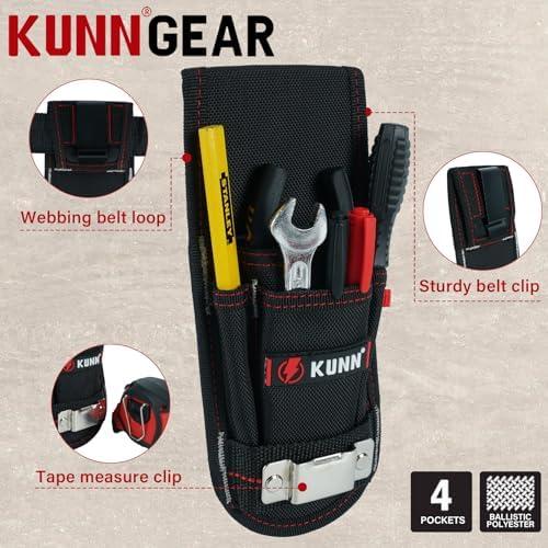 KUNN Small Tool Pouch with Belt Clip, Utility Tool Organizer with Tape Measure - Image 3