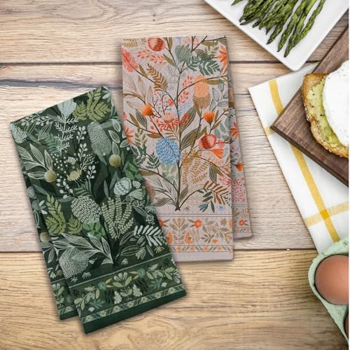 Boho Botanical Floral Kitchen Towels, Retro Art Nouveau Flower Dish Tea Towels - Image 5