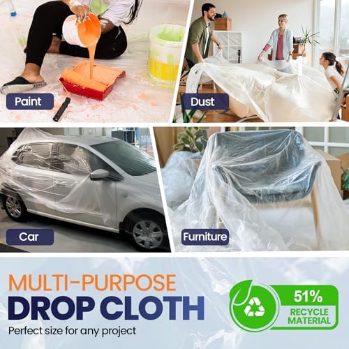 6 Pack 12 x 9 ft Extra Large Plastic Drop Cloth - Image 4