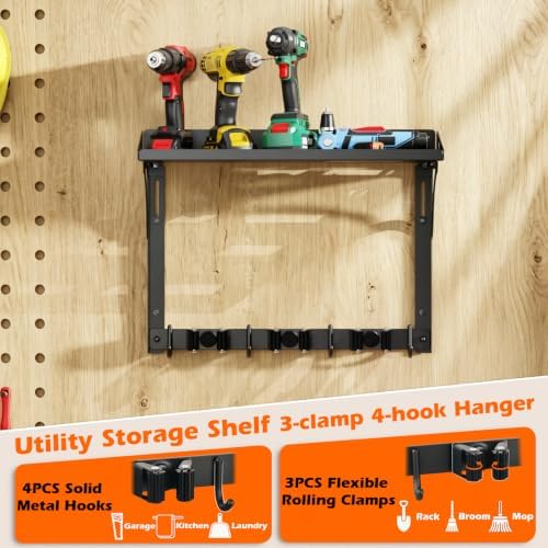 Broom Holder Wall Mount with Cleaning Supplies Organizer | Laundry Room Shelves - Image 4