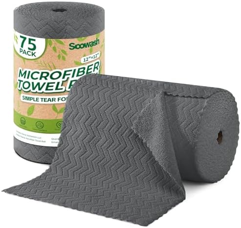 Microfiber Cleaning Cloths Roll 75 Pack 12x12 Inch Lint Free by SOOWASH
