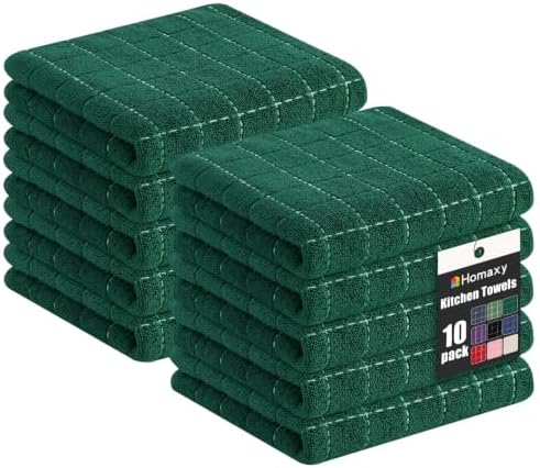 Homaxy 100% Cotton Terry Bulk Kitchen Towels, 10 Pack, Dark Green by Homaxy
