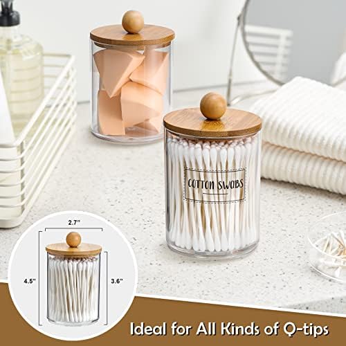 VITEVER 3 Pack Qtip Holder Dispenser - 10 oz Clear Plastic Apothecary Jar - Image 3