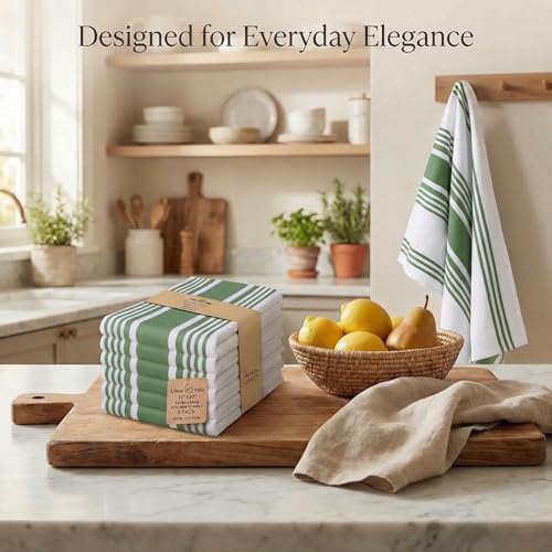 Urban Villa Kitchen Towels Cotton Dish Towels 20”x30” Green Wht - Image 5