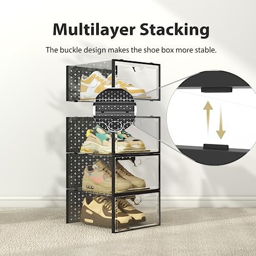Pinkpum XXL 12 Pack Shoe Storage Box Clear Plastic Stackable Shoe Organizer - Image 3