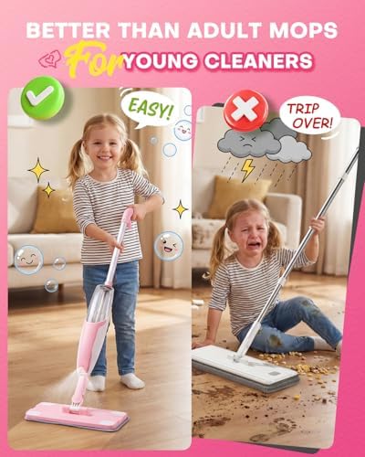 Pink Mini Spray Mop for Toddler-Girls Montessori Cleaning Toy that Real Spray - Image 2