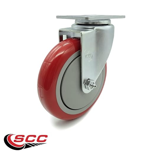 Service Caster Brand Replacement Caster for Uline Caster H-5540S-Swivel Top Plate Caster with 5 Inch Red Polyurethane Wheel-Light Duty Replacement Caster- Fits Carts, Dollies and Poly Box Truck H-3840