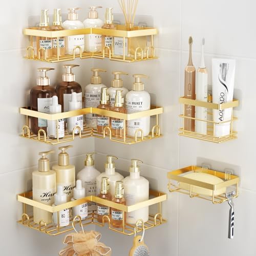 Liuoud Corner Shower Caddy, 5 Pack Adhesive Stainless Steel Organizer by Liuoud