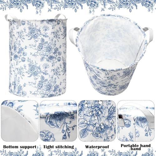CroBlissful 2 Pcs Blue Floral Laundry Basket Large Foldable Nursery Laundry - Image 6