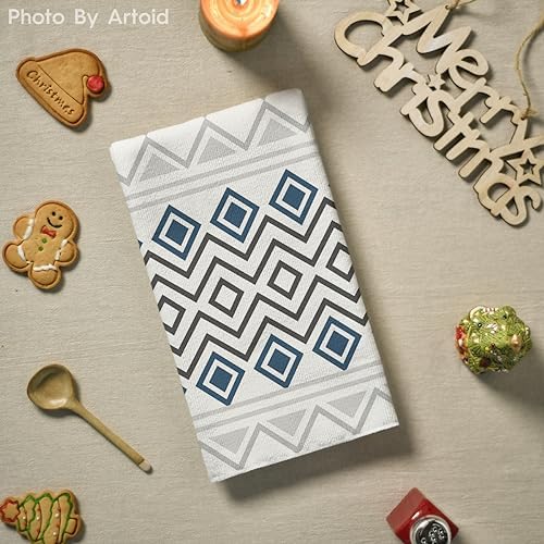 Artoid Mode Blue Grey Stripes Home Sweet Home Boho Winter Kitchen Towels Dish - Image 4
