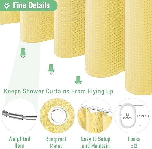 Dynamene Extra Long Waffle Shower Curtain 256 GSM Fabric 72x96 Yellow - Image 5