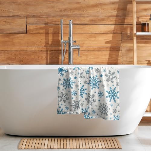 Winter Snowflake Hand Bath Towels Xmas Blue Silver Snowflakes 2 Pcs Christma - Image 7