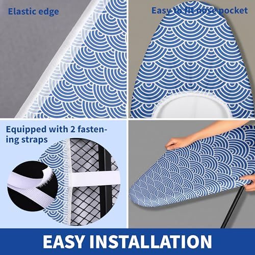 Ironing Board Cover and Pad, Thick Scorch Resistant Padding Blue Waves Print - Image 3