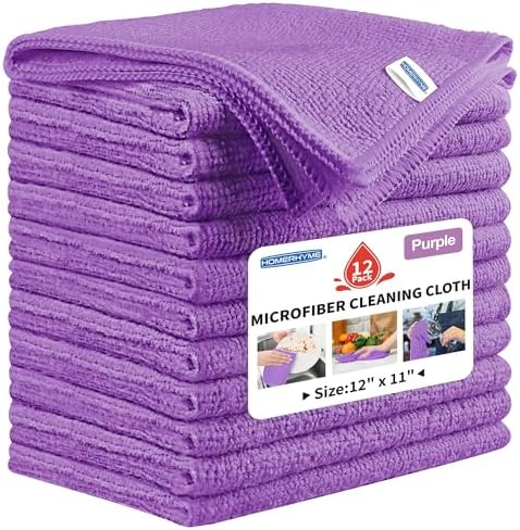 Microfiber Cleaning Cloth, 12 Pack Purple Cleaning Rags, Reusable Microfiber by HOMERHYME