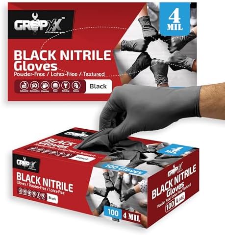 London Labs Black Nitrile Gloves Disposable Latex Free & Powder Free, 4 Mil by LONDONLABS