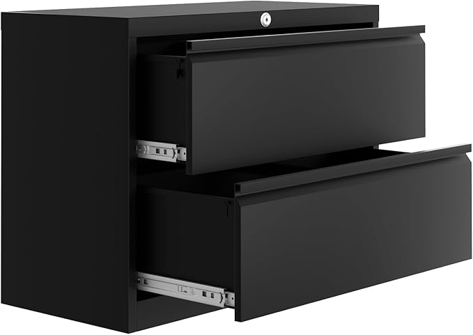 2-Drawer Lateral File Cabinet with Lock, Heavy Duty Metal Filing Cabinet for Home Office, Wide Storage Organizer for Letter/Legal Files, Secure File Cabinet for Office Documents, Black