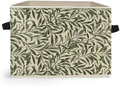 Green Willow Plant Storage Box Bins, Vintage Rustic Botanical Collapsible by Unknown
