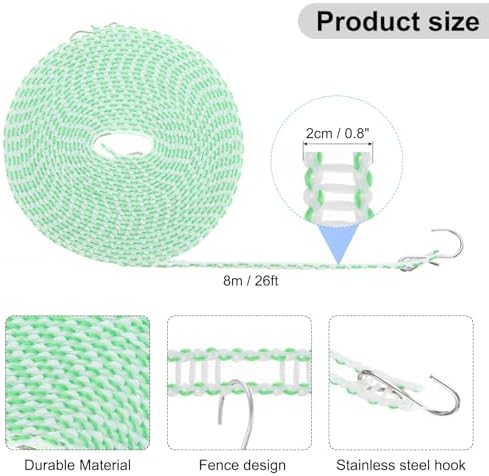 uxcell Windproof Clothesline, 8M 26ft Plastic Non-Slip Clothes Drying Rope - Image 2